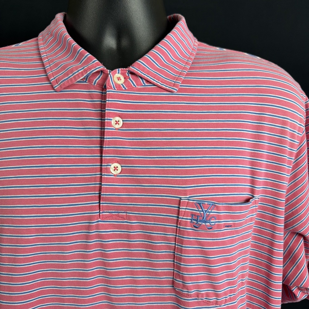 B. Draddy Men's Yeamans Hall Club Golf Polo Shirt XL Pink With Blue Stripe
